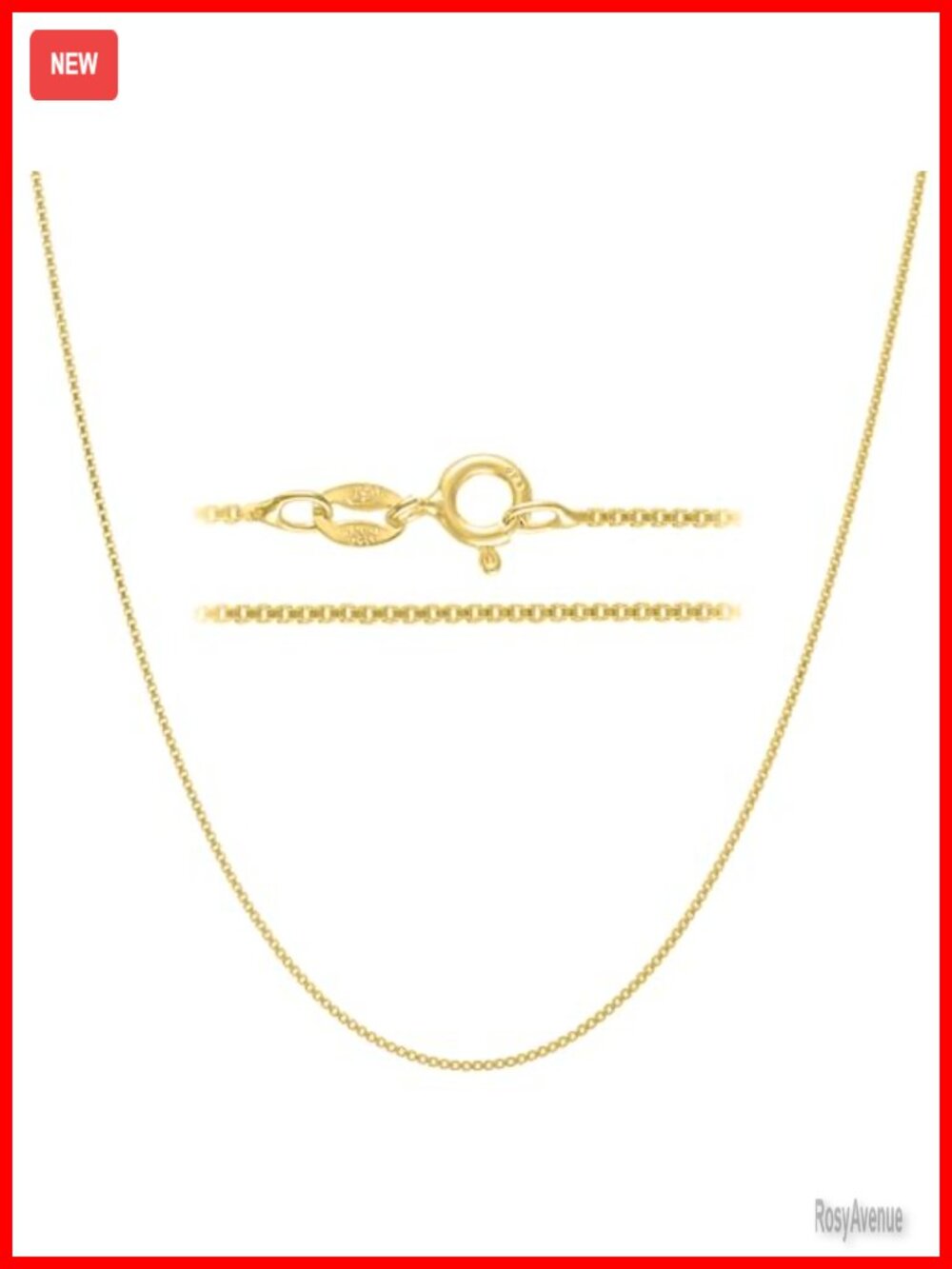 18K Gold Plated over 925 Sterling Silver Box Chain Necklace 1mm Italy